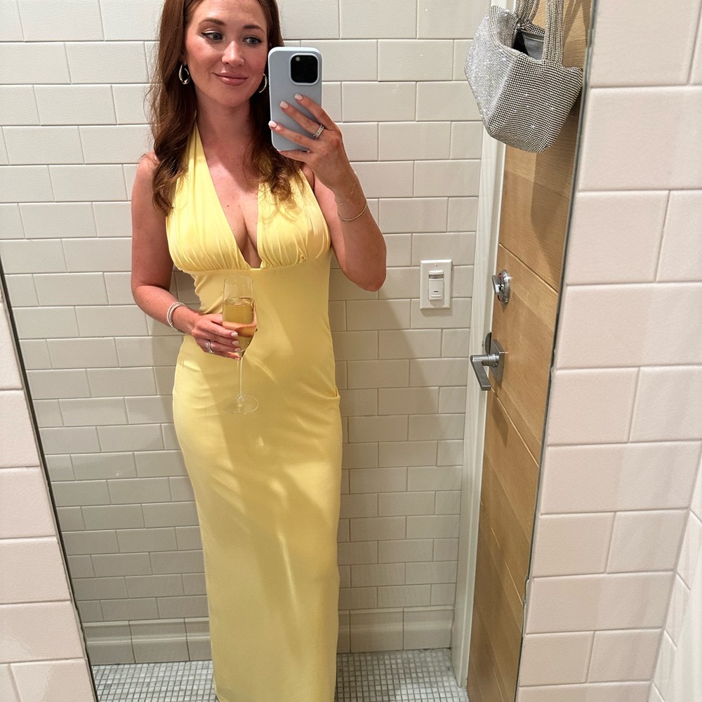 Zara Yellow Halter/backless wedding guest dress